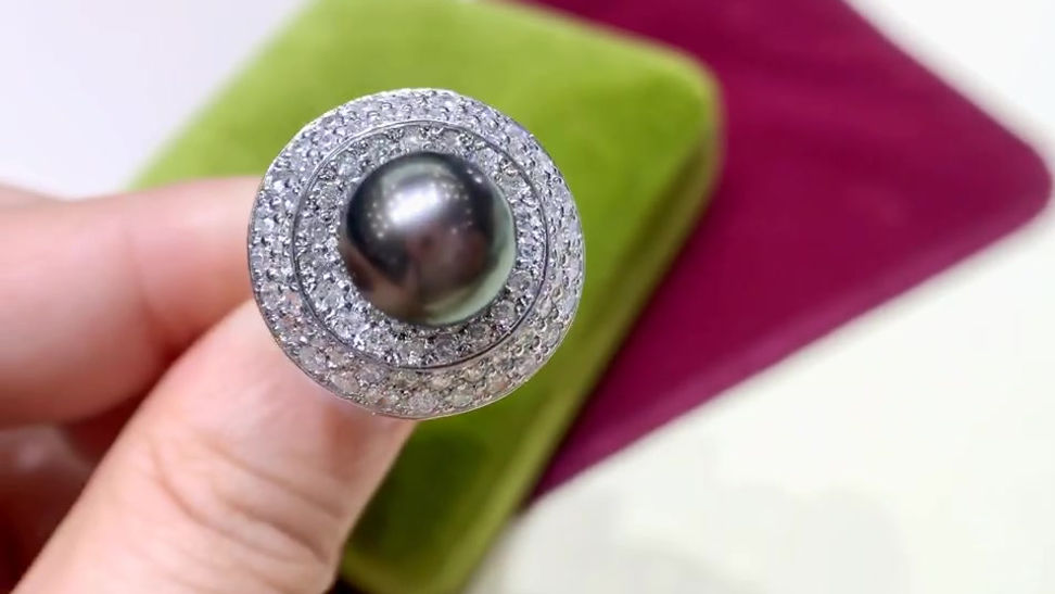 1.75ct Diamond, AAAA 10-11 mm Tahitian Pearl Ring Pendant PT Gold